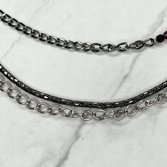 Chico's Beaded Dark Silver Tone Chain Link Statement Necklace - Picture 6 of 12